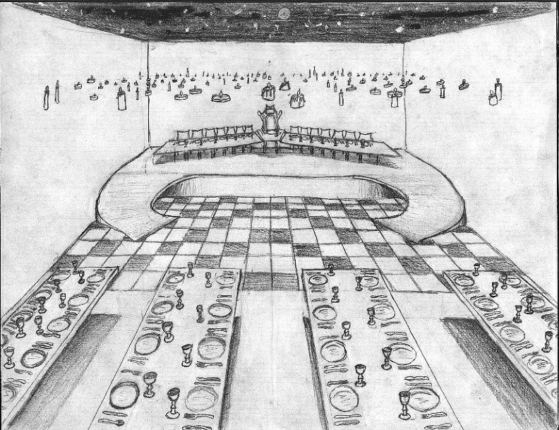 The Great Hall --- This is where all the students assemble together, for feasts, assemblies, and daily meals.  It is also where First Years are sorted